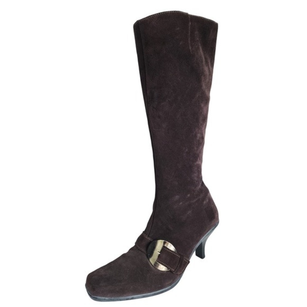 La Canadienne Brown Suede Waterproof Knee High Tall Kitten Heel Boots 8 M 16073